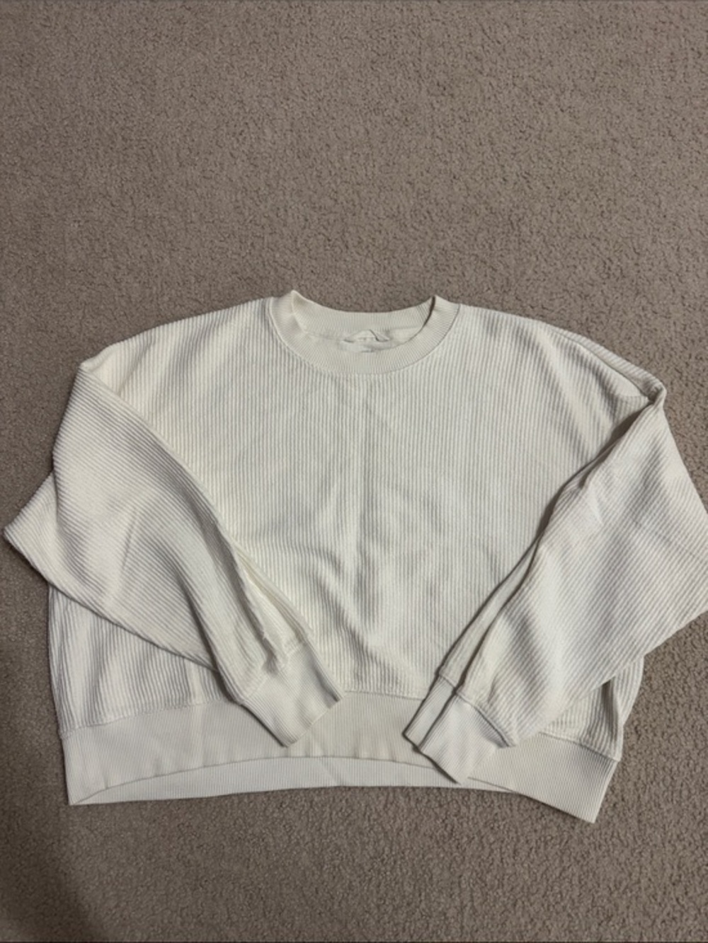 Aerie Cream Ribbed Relaxed Crewneck Sweater S P